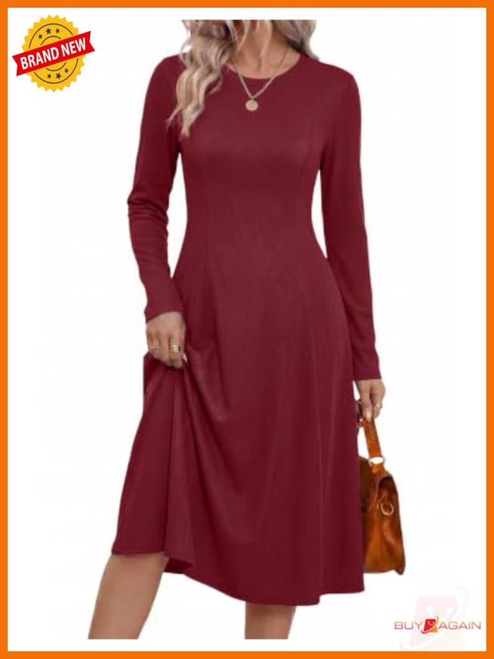 Zeagoo Womens Ribbed Knit Long Sleeve Midi Sweater Dress with Pockets